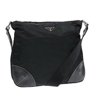 Authentic PRADA Shoulder Bag Nylon Leather Black Silver